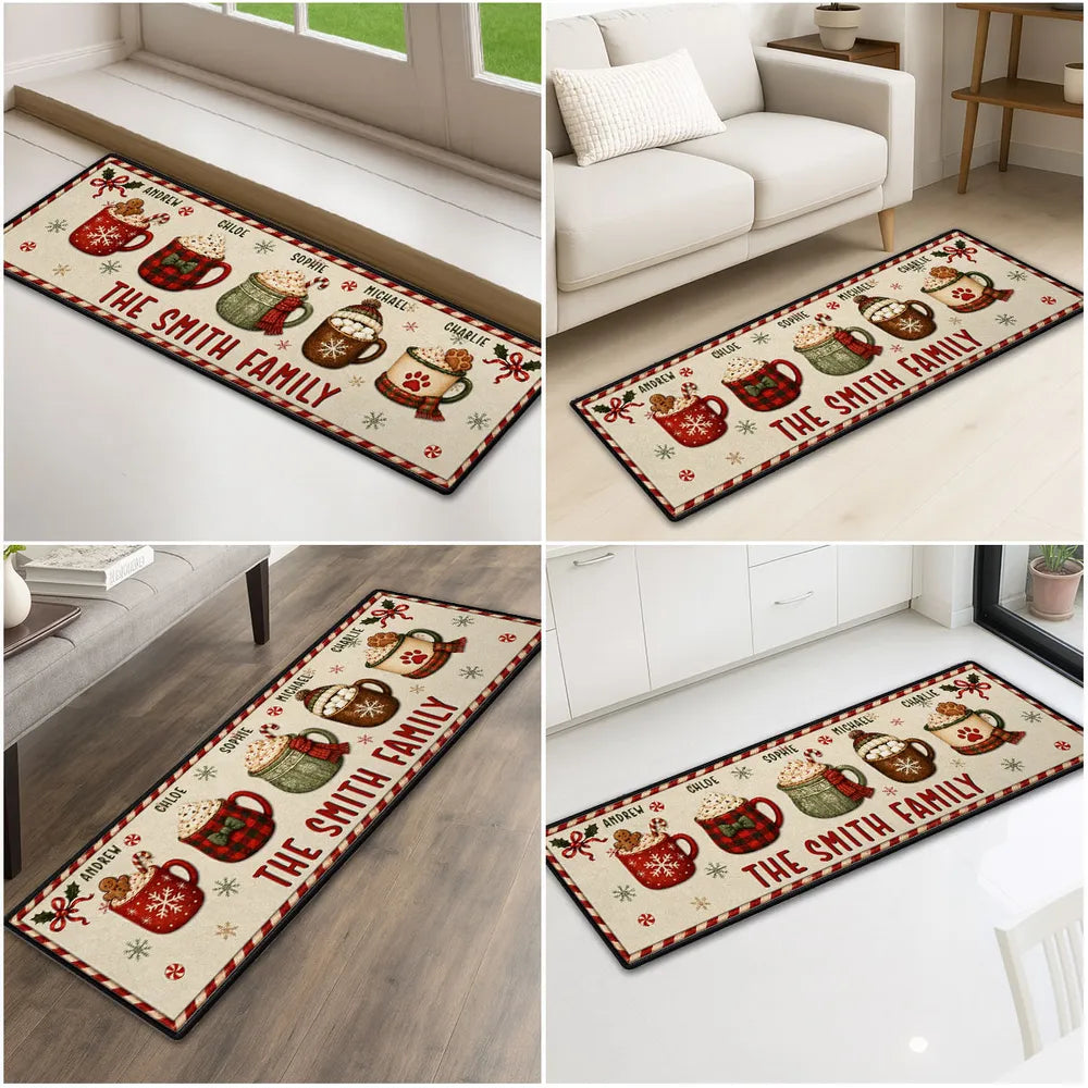 Personalized Family Doormat with Red and Green Mugs Gift for Christmas