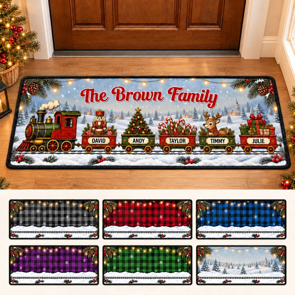 Personalized Premium Doormat Family Holiday Train Gift