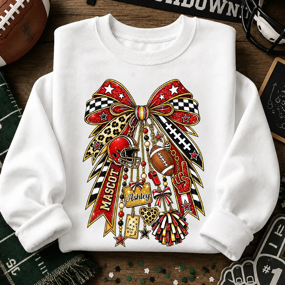Personalized Classic Tee with Football Charm Bow Gift for Sports Fans