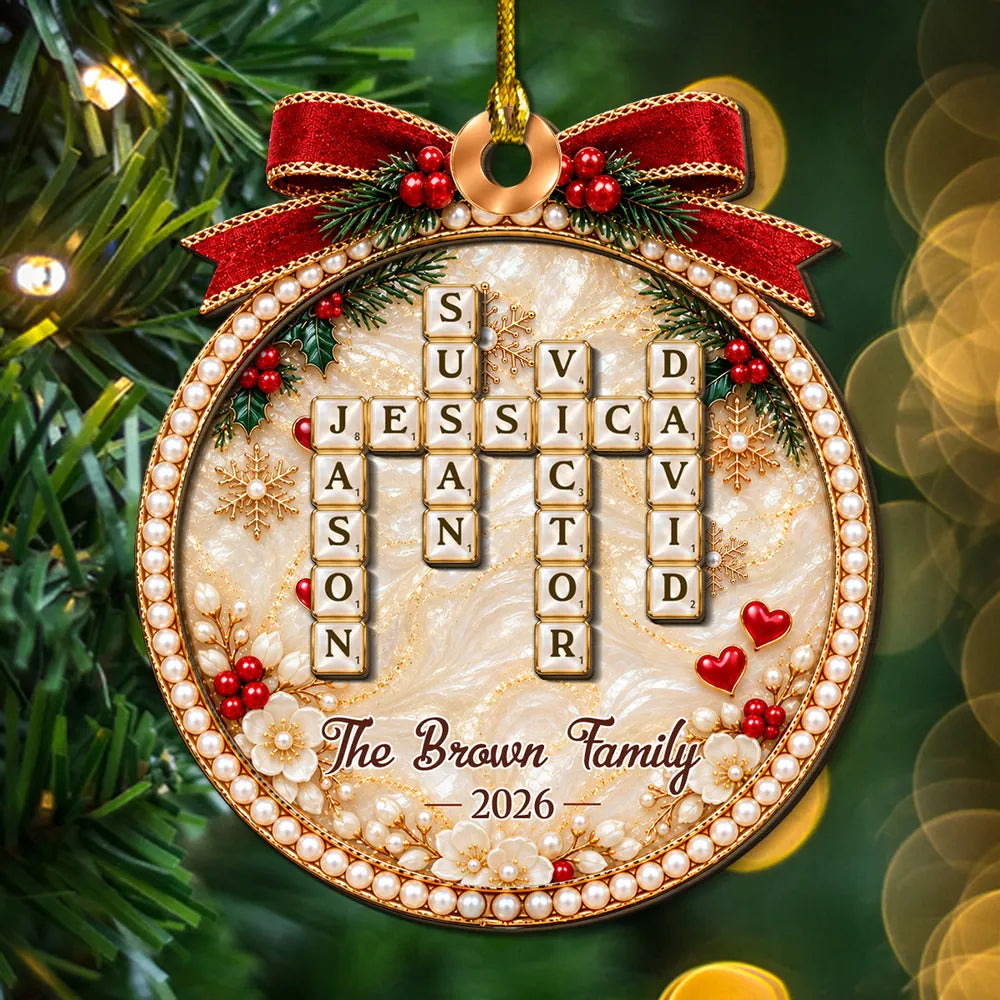 Personalized Family Word Search Ornament Red Gold Unique Gift
