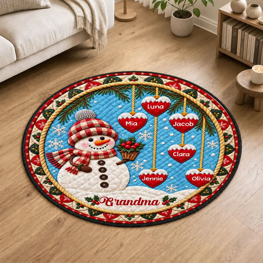 Personalized Round Quilted Mat Snowman Gift for Grandma