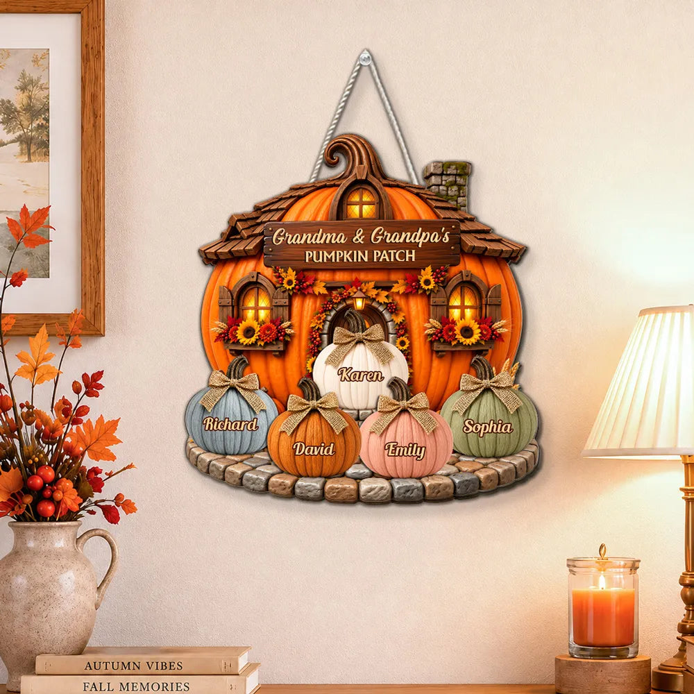 Personalized Wooden Pumpkin Cottage Sign Gift for Grandma & Grandpa