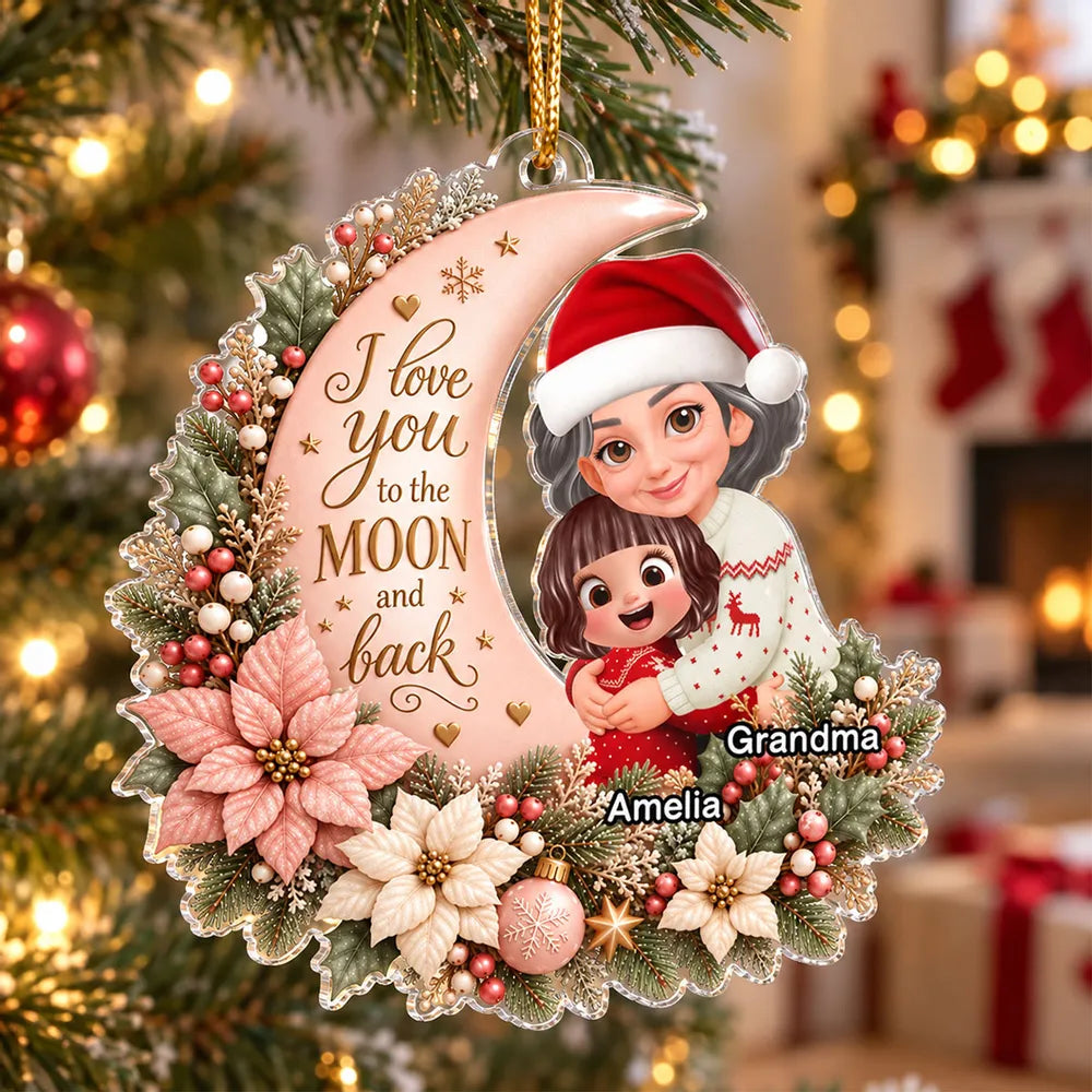 Personalized Acrylic Christmas Ornament Grandma Grandchild Hug