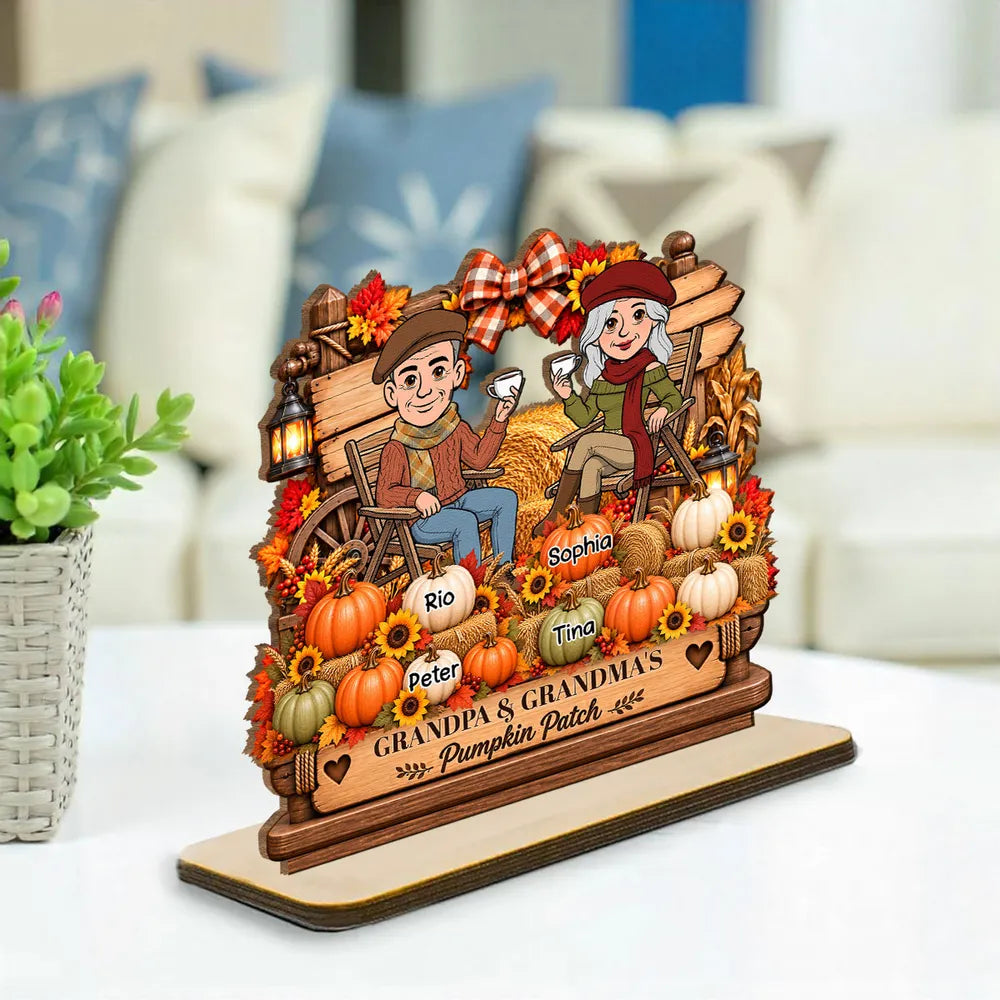 Personalized 2-Layer Wooden Plaque Family Gift for Grandparents Autumn Coffee