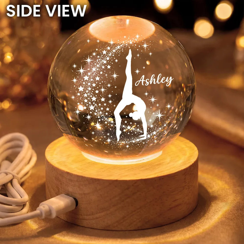 Personalized Amber Globe Lamp Starlit Gymnast Gift for Daughter