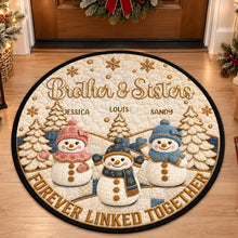 Load image into Gallery viewer, Personalized Round Quilted Mat Gift for Siblings with Snowmen
