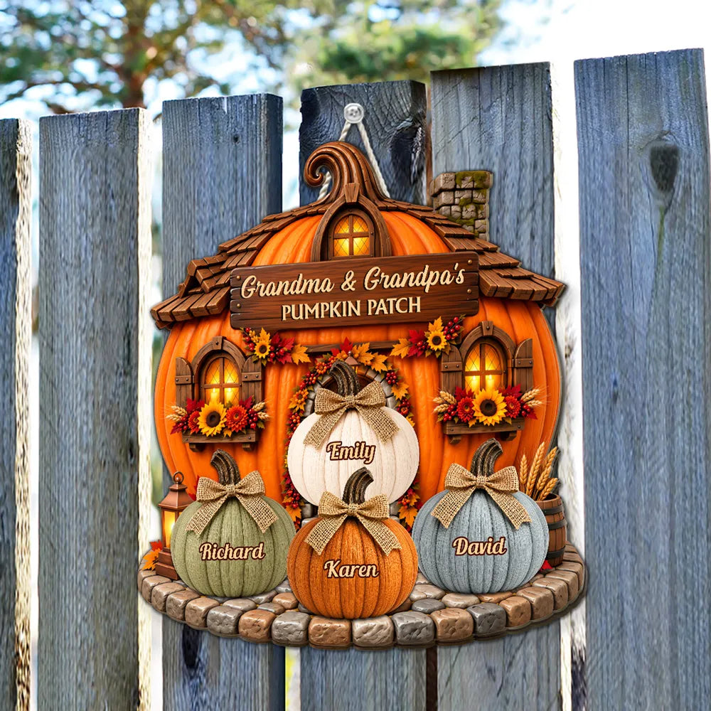 Personalized Wooden Pumpkin Cottage Sign Gift for Grandma & Grandpa