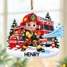 Load image into Gallery viewer, Personalized Acrylic Firefighter Ornament for Kids Christmas Gift
