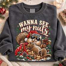 Load image into Gallery viewer, Personalized Funny Christmas Sweatshirt for Him - Wanna See My Nuts Santa Squirrel Gift
