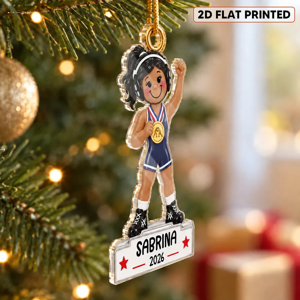 Personalized Acrylic Ornament Red Wrestler Gift for Daughter