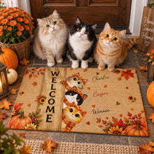 Load image into Gallery viewer, Personalized Fall Cat Doormat Custom Pet Owner Gift Cozy Autumn
