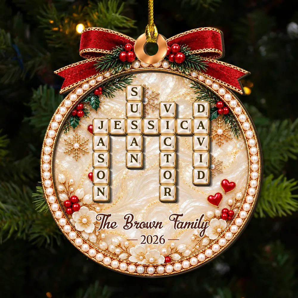 Personalized Family Word Search Ornament Red Gold Unique Gift