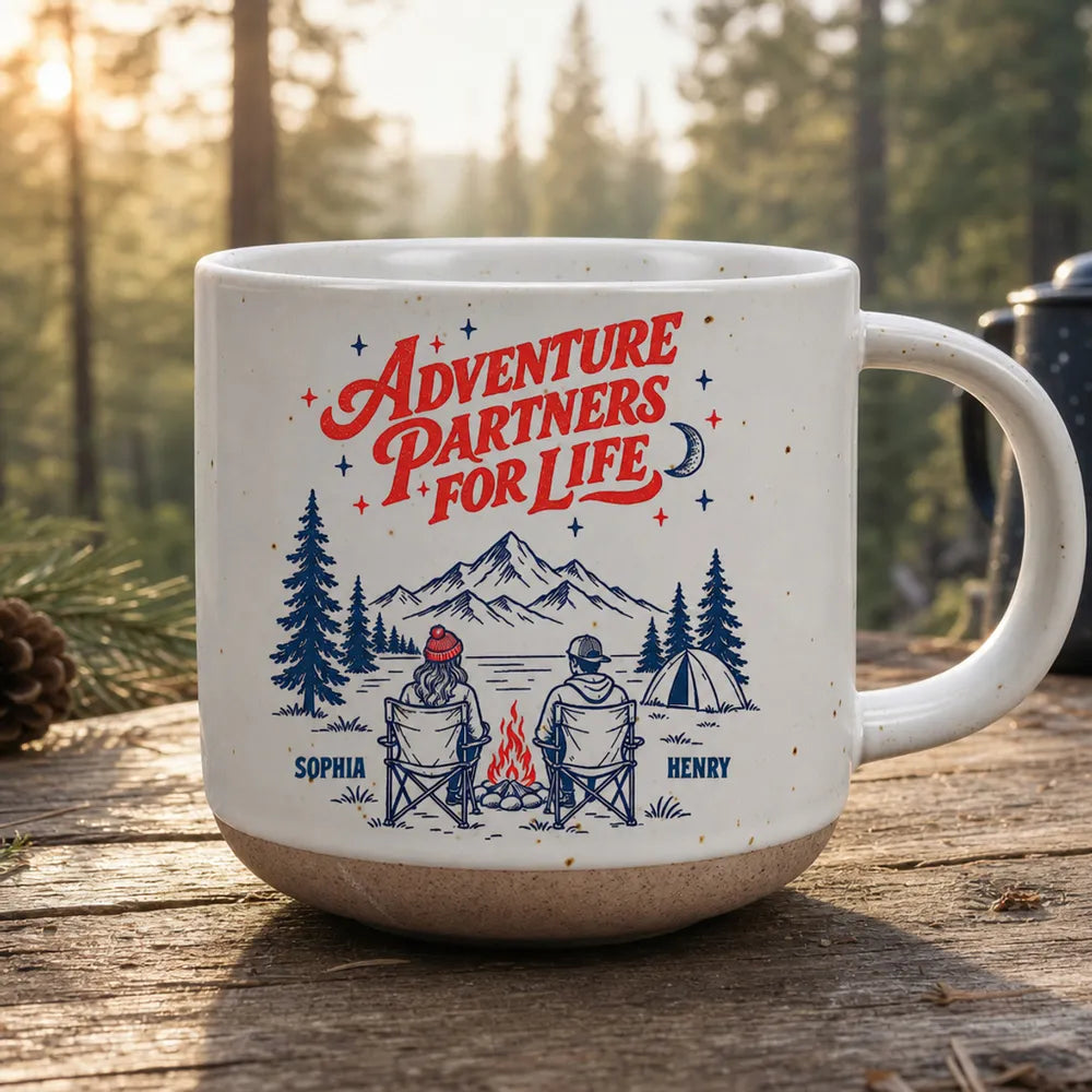 Personalized Adventure Pottery Mug Custom Camping Gift for Couple