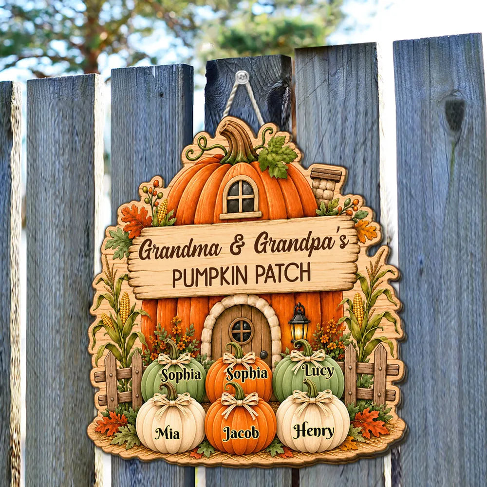 Personalized Wooden Sign Fall Pumpkin Gift for Grandma Grandpa