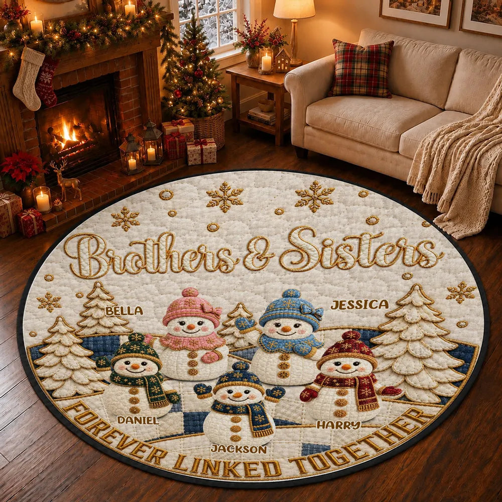 Personalized Round Quilted Mat Gift for Siblings with Snowmen