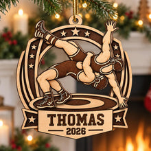 Load image into Gallery viewer, Personalized Wooden Wrestling Ornament Unique Gift for Son
