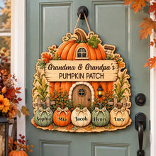 Load image into Gallery viewer, Personalized Wooden Sign Fall Pumpkin Gift for Grandma Grandpa
