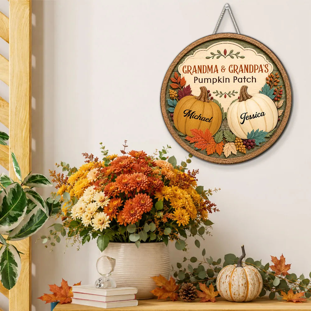 Personalized Wooden Pumpkin Patch Sign Gift for Grandma & Grandpa