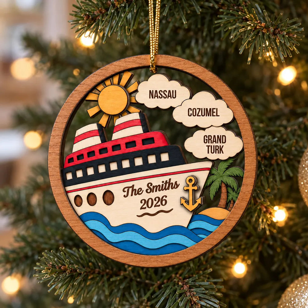 Personalized 2-Layer Wooden Ornament Travel Gift for Family