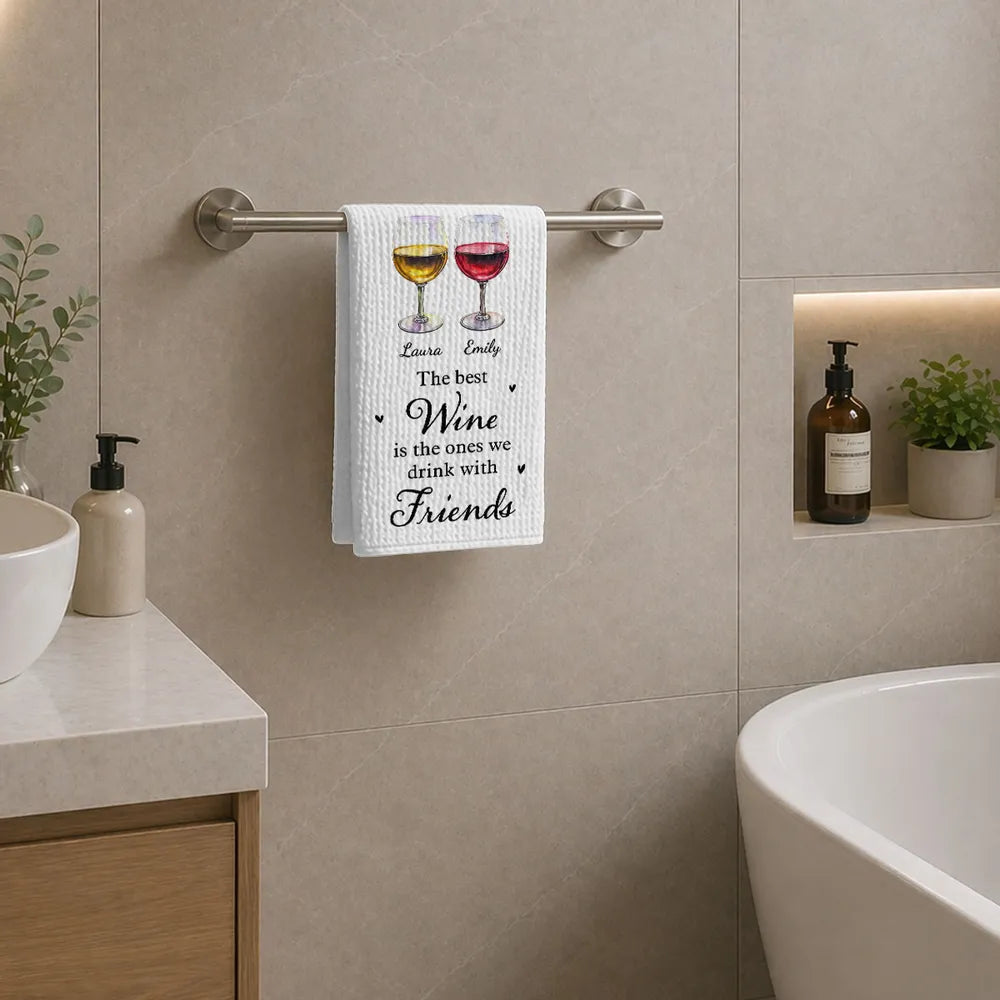 Personalized Kitchen Towel Wine Glasses Gift for Friend