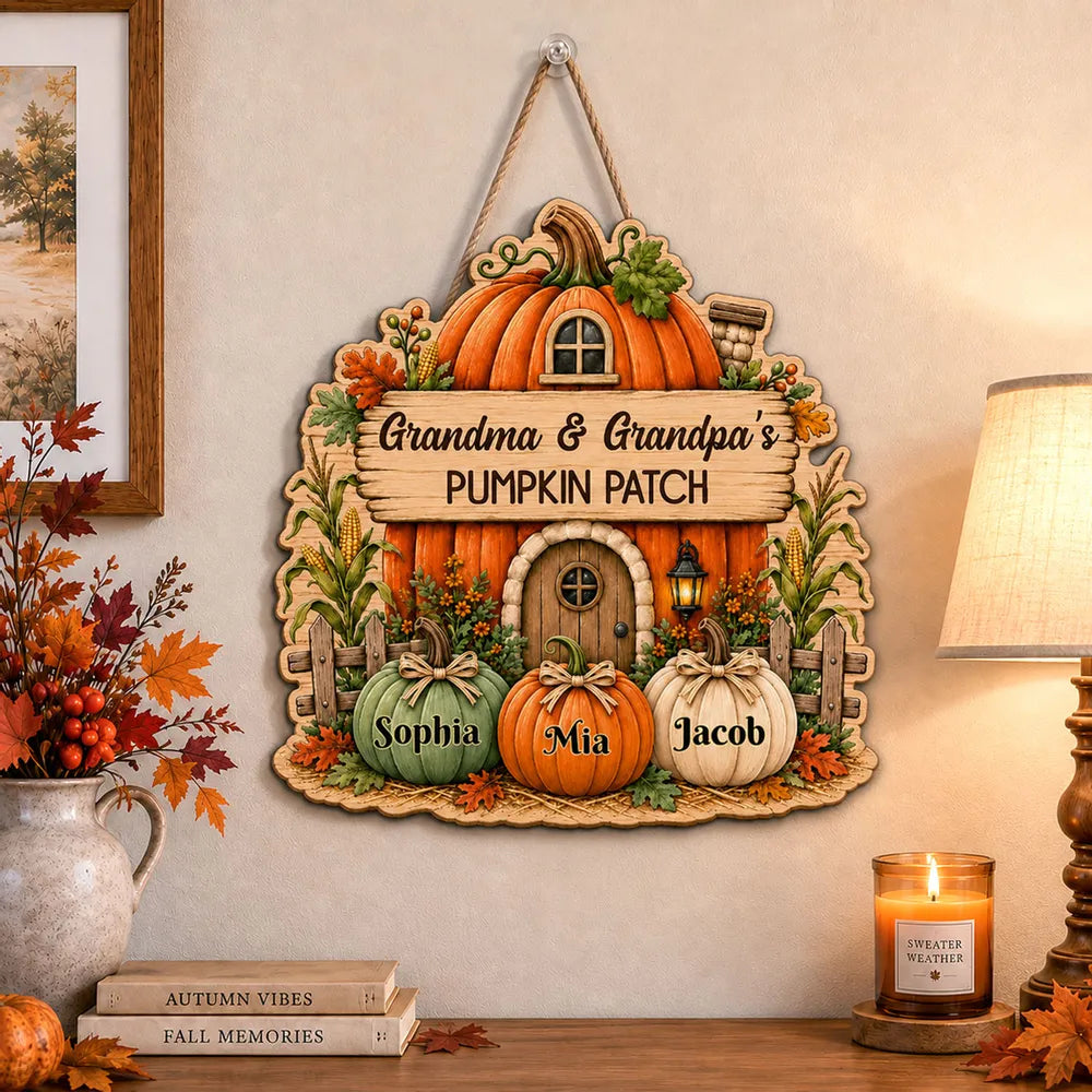 Personalized Wooden Sign Fall Pumpkin Gift for Grandma Grandpa