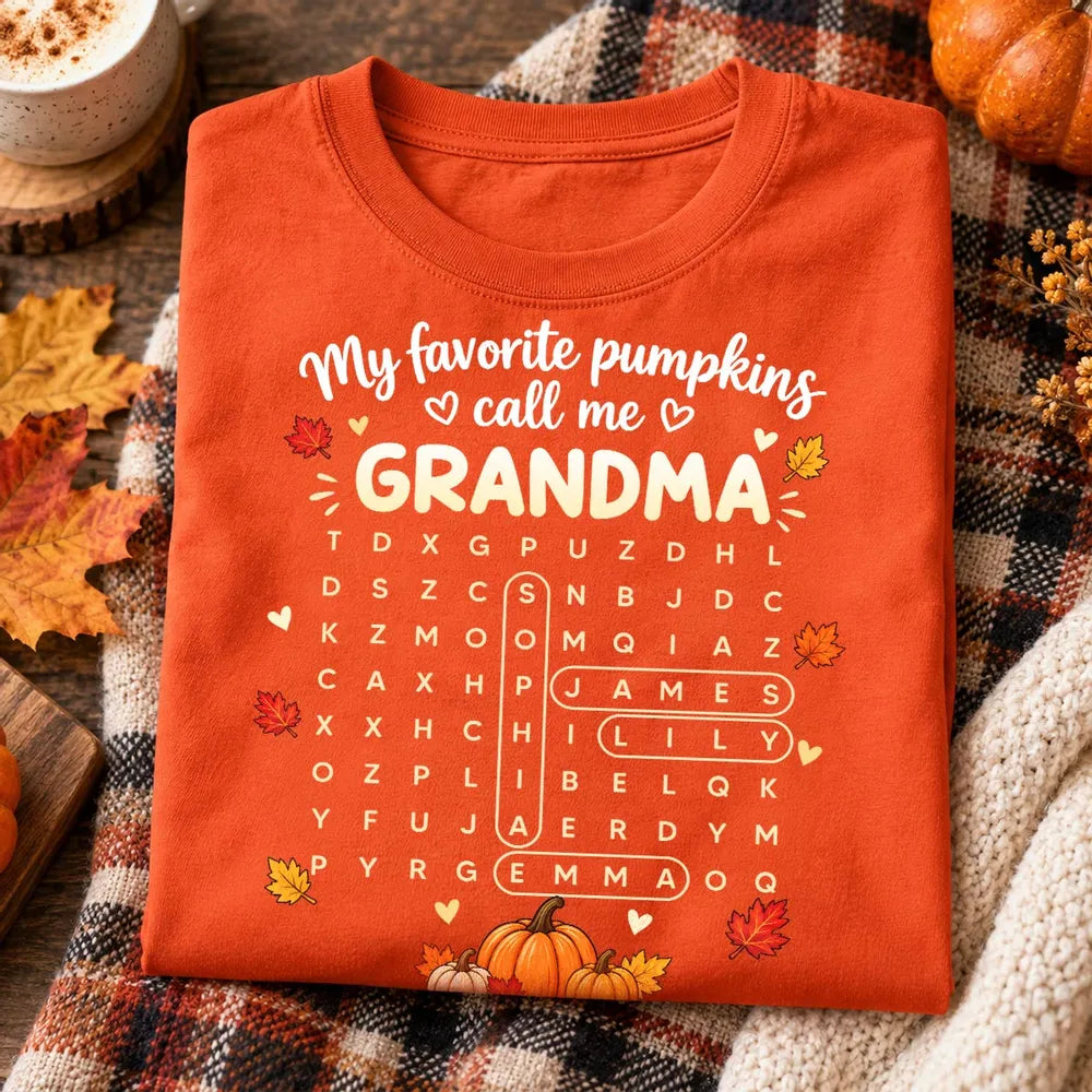 Personalized Classic Tee Pumpkin Word Search Gift for Grandma