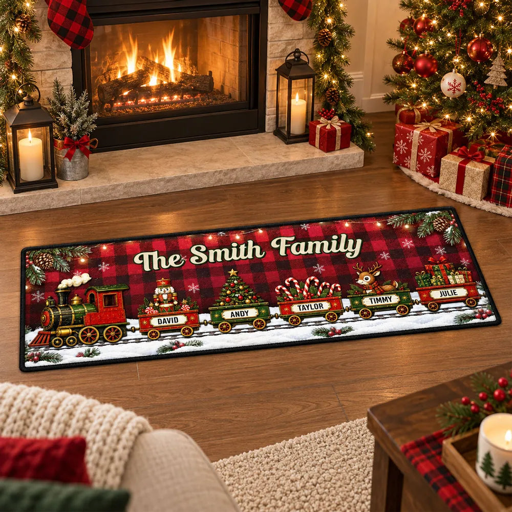 Personalized Premium Doormat Family Holiday Train Gift