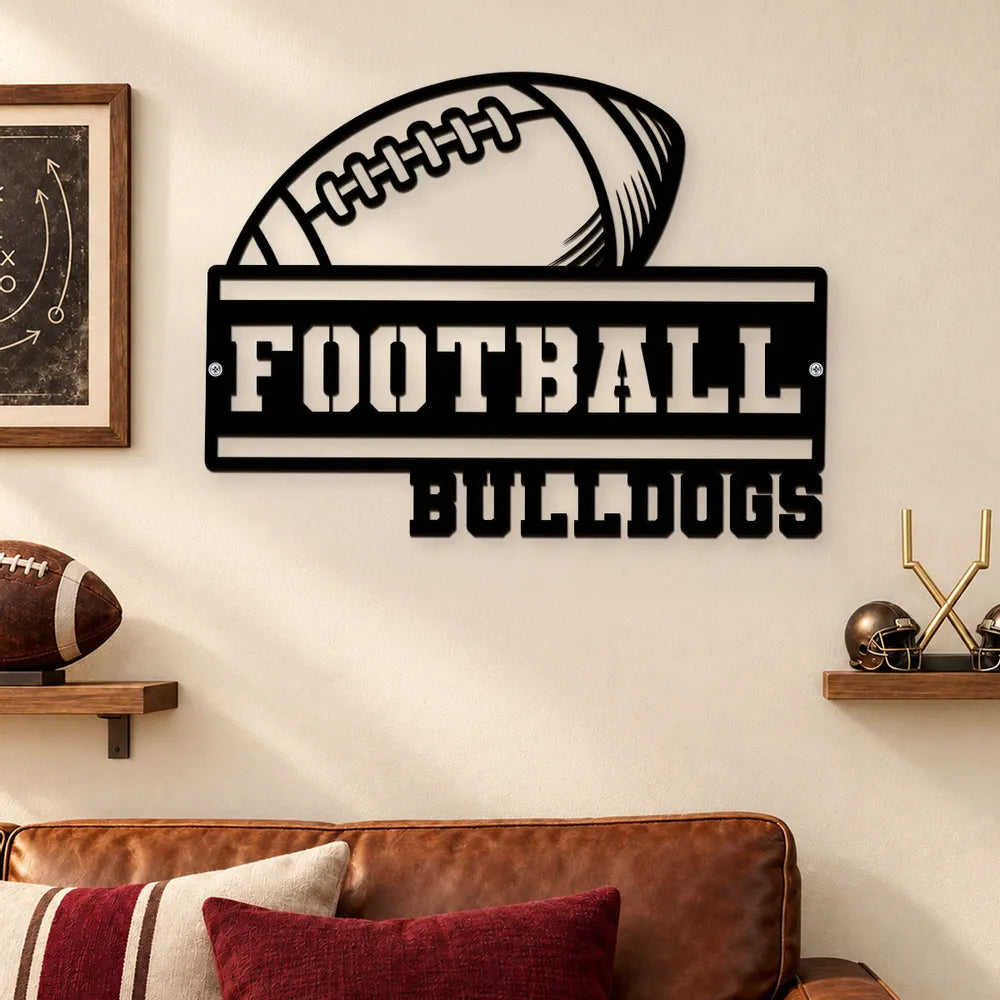 Personalized Football Shaped Metal Sign Gift for Dad Coach
