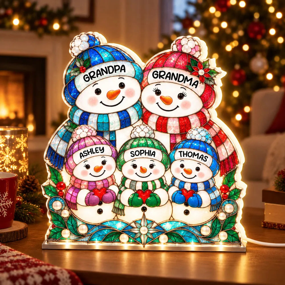 Personalized Snowman Family Acrylic Light Box Gift for Grandparents