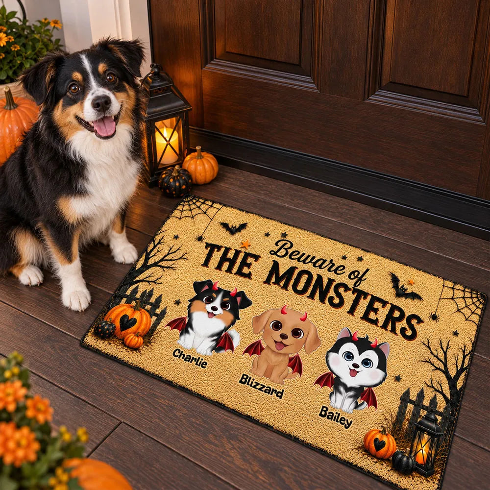 Personalized Halloween Doormat for Dog Lovers, Cute Pumpkins Design