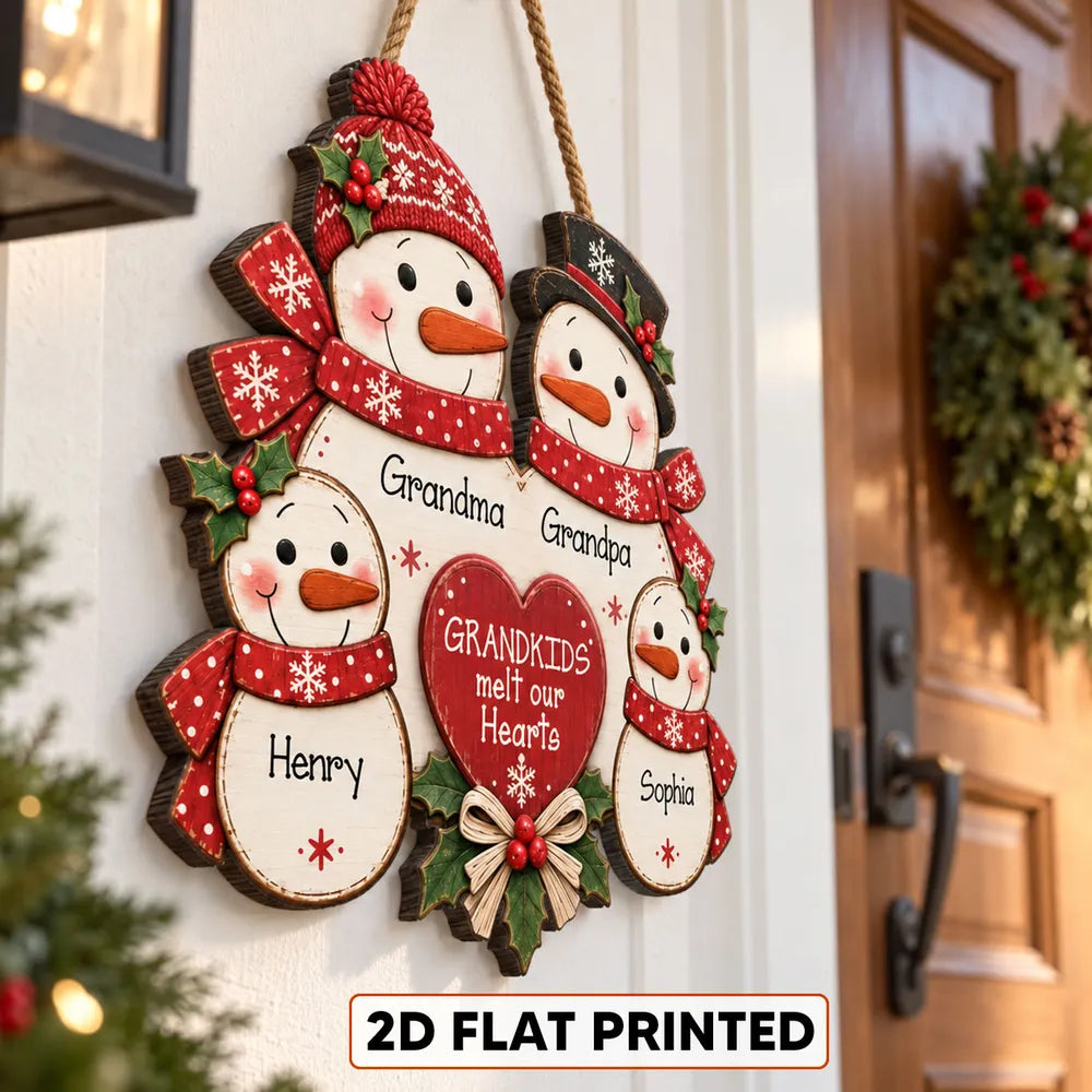 Personalized Christmas Wooden Sign for Grandma & Grandpa Snowman Family Decor
