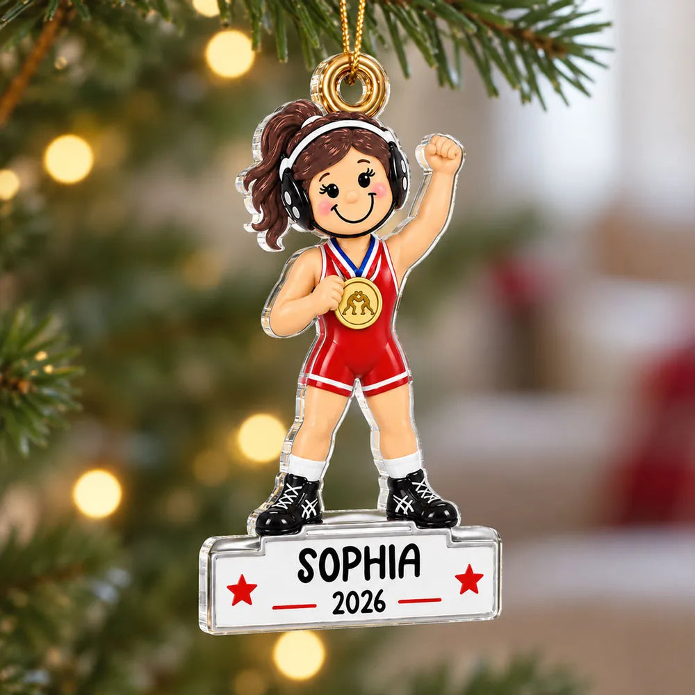 Personalized Acrylic Ornament Red Wrestler Gift for Daughter