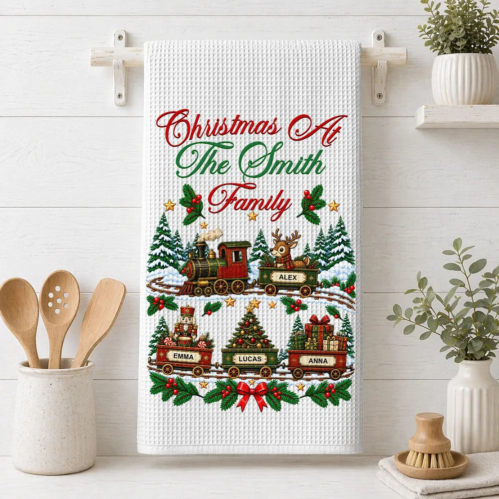 Personalized Christmas Kitchen Towel Decor Unique Family Gift