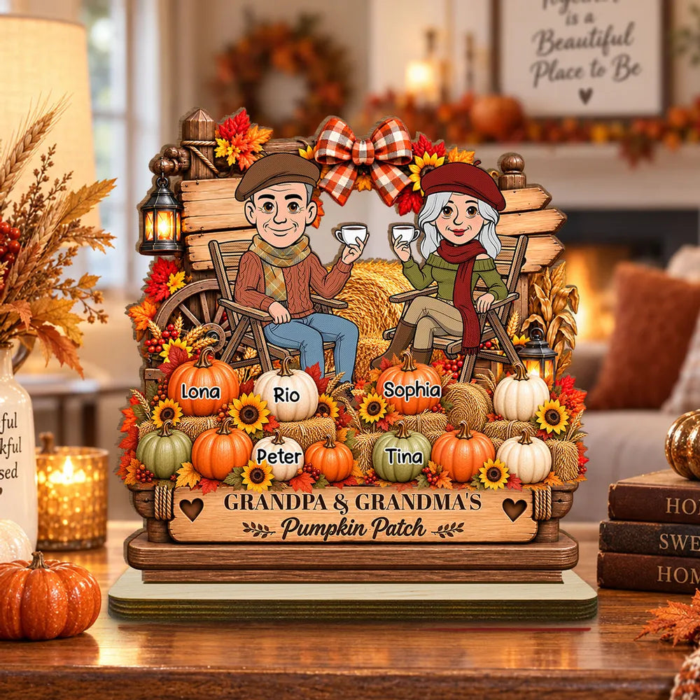 Personalized 2-Layer Wooden Plaque Family Gift for Grandparents Autumn Coffee