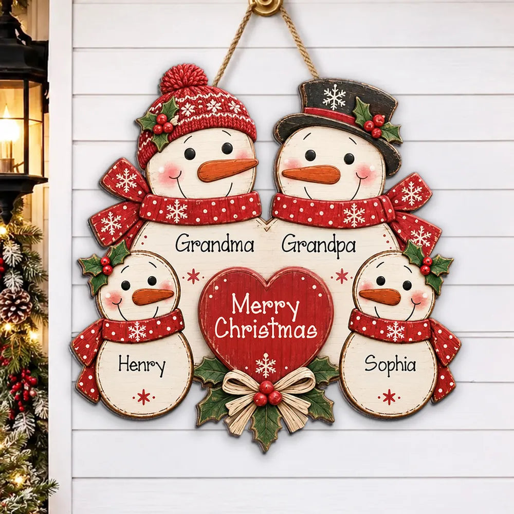 Personalized Christmas Wooden Sign for Grandma & Grandpa Snowman Family Decor