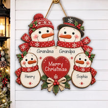 Load image into Gallery viewer, Personalized Christmas Wooden Sign for Grandma &amp; Grandpa Snowman Family Decor
