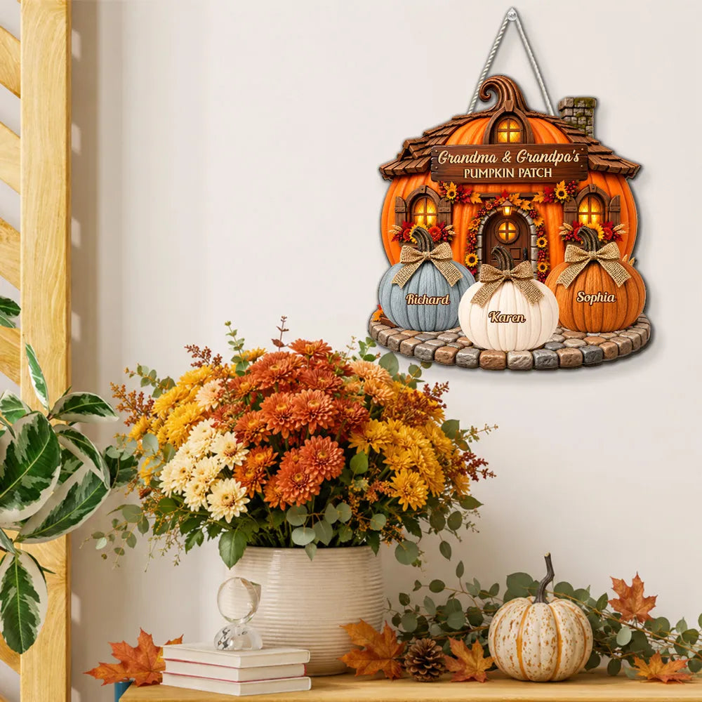 Personalized Wooden Pumpkin Cottage Sign Gift for Grandma & Grandpa