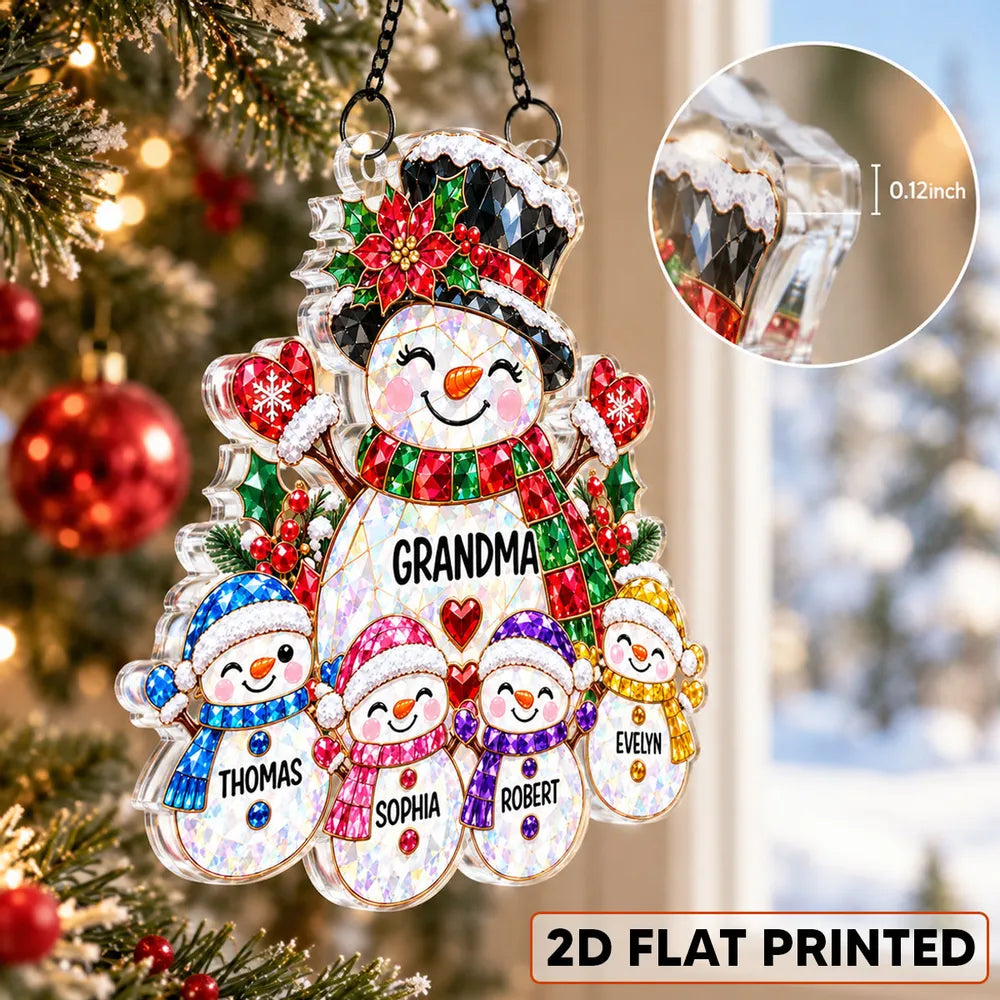 Personalized Snowman Acrylic Suncatcher Ornament for Grandma Christmas Gift