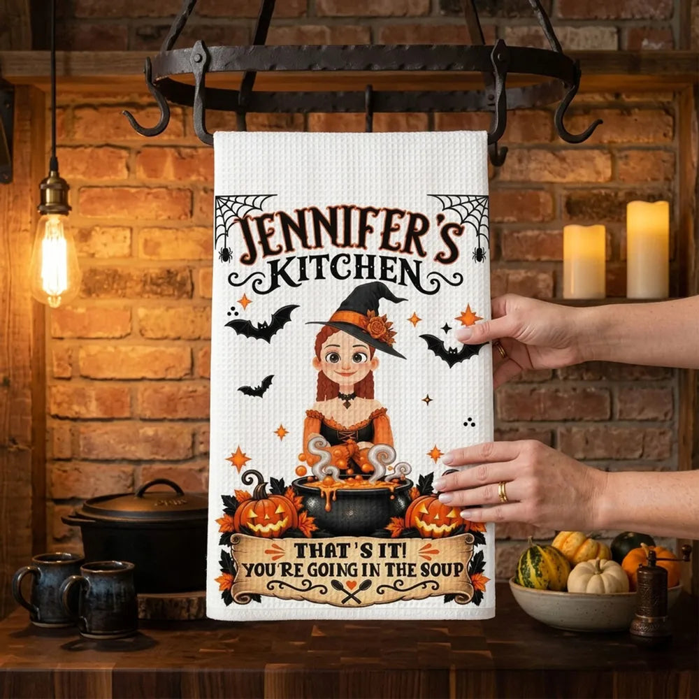 Personalized Halloween Kitchen Towel Custom Gift for Mom