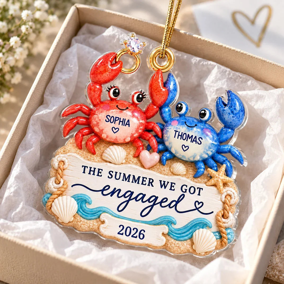 Personalized Acrylic Engagement Ornament for Couple Gift