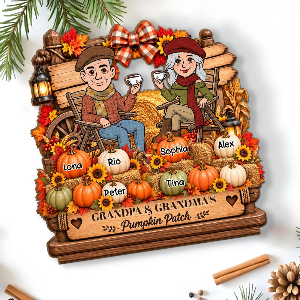 Personalized 2-Layer Wooden Plaque Family Gift for Grandparents Autumn Coffee