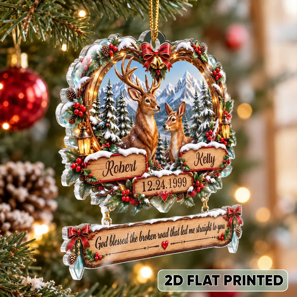 Personalized Acrylic Christmas Ornament Deer Couple Gift