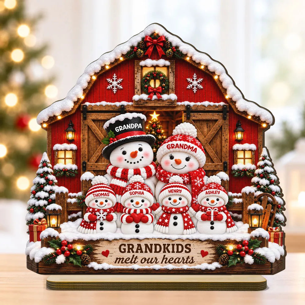 Personalized Wooden Plaque with Snowman for Grandparents | Christmas Gift
