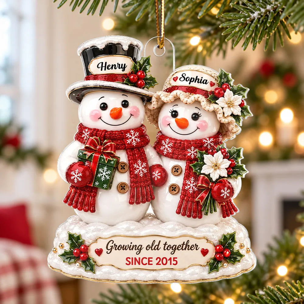 Personalized Snowman Couple Acrylic Ornament Christmas Gift