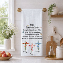 Load image into Gallery viewer, Personalized Kitchen Towel Sister in Christ Gift with Crosses &amp; Butterflies
