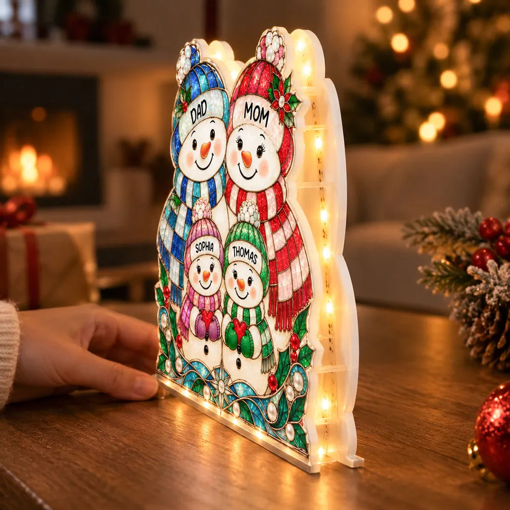 Personalized Snowman Family Acrylic Light Box Gift for Grandparents