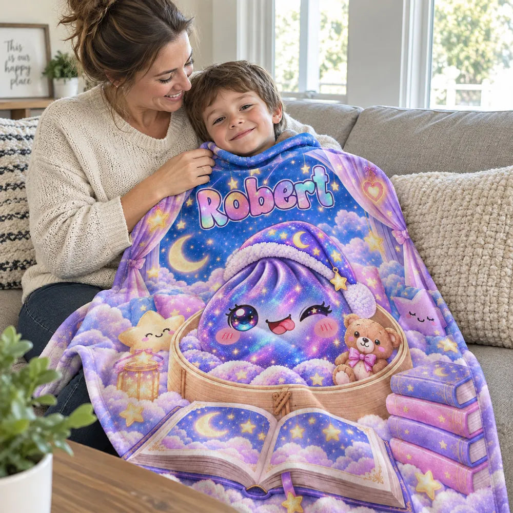 Personalized Fleece Blanket Dumpling Scene Custom Gift for Kids