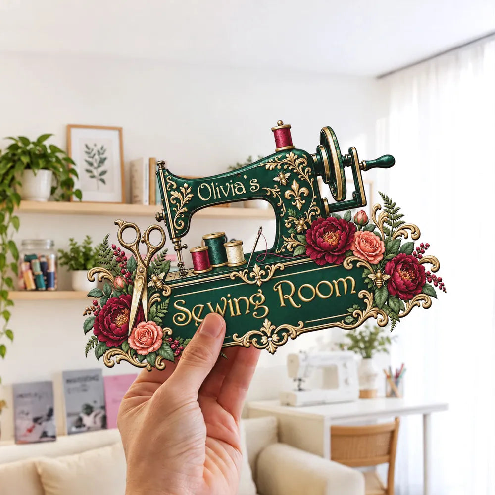 Personalized Floral Sewing Room Metal Sign Gift for Mom