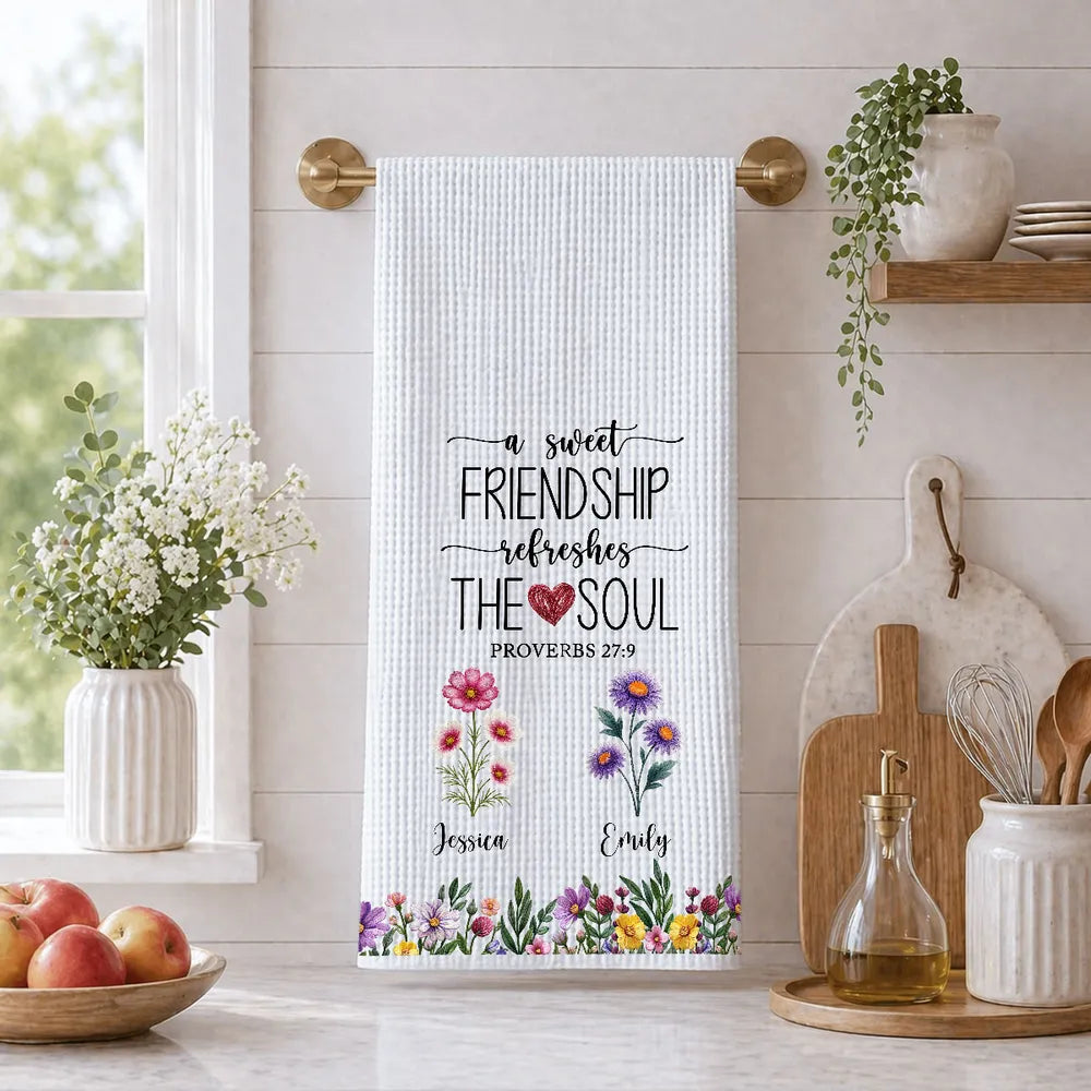 Personalized Kitchen Towel Friendship Quote Floral Gift for Best Friend