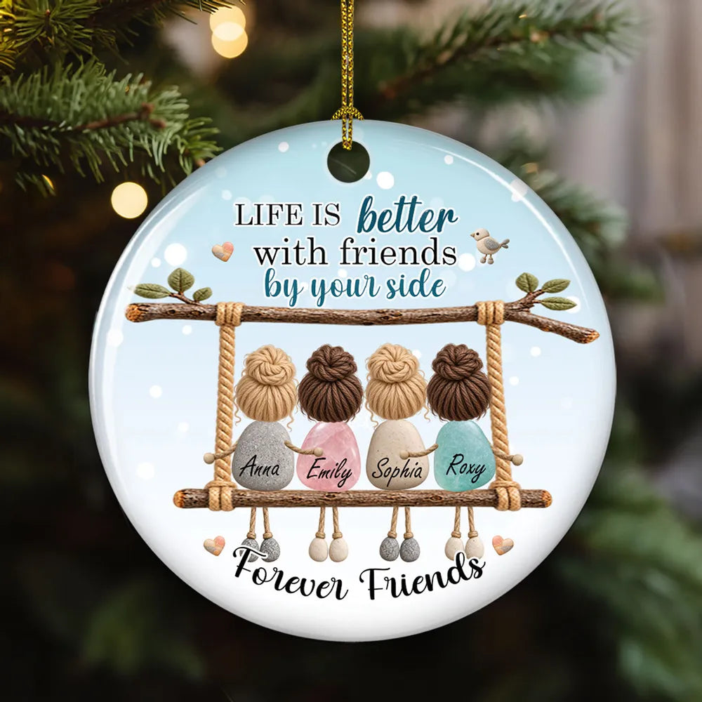 Personalized Ceramic Ornament Friends on Swing Gift for Best Friend